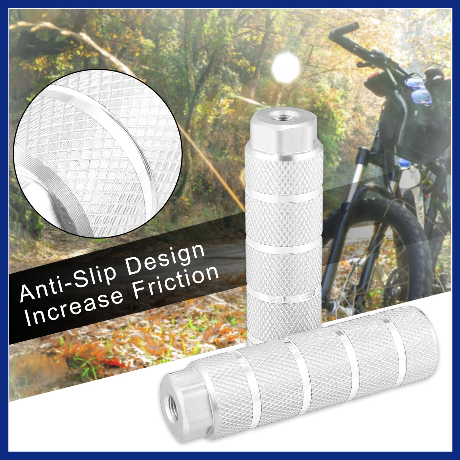 4 Pcs Aluminum Alloy BMX MTB Bike Rear Foot Peg Silver Tone Fit 3/8In Axle
