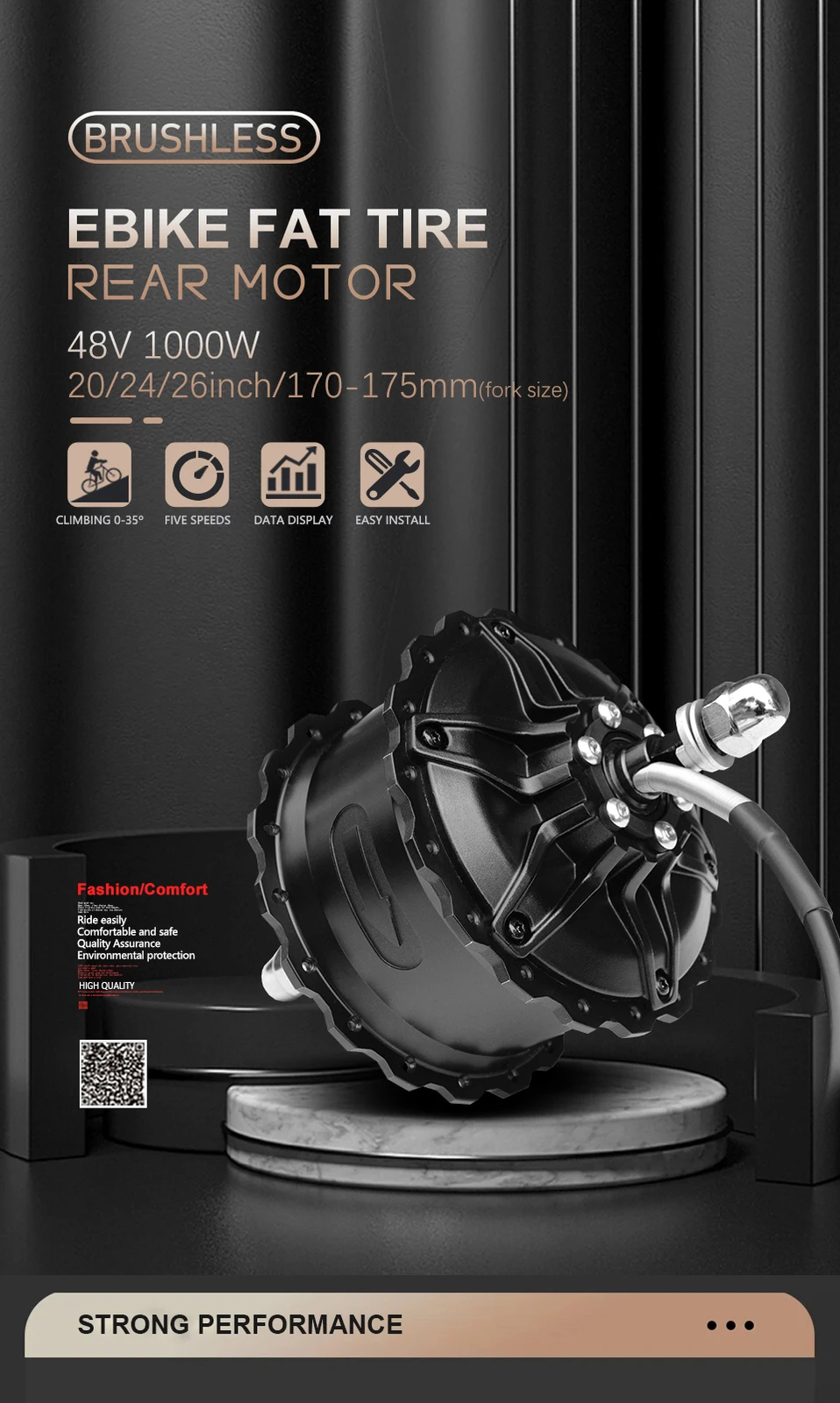 Snow E-bicycle Fat Tire Motor 48V 1000W 4.0Tyre Brushless Rear Rotate Hub Motor