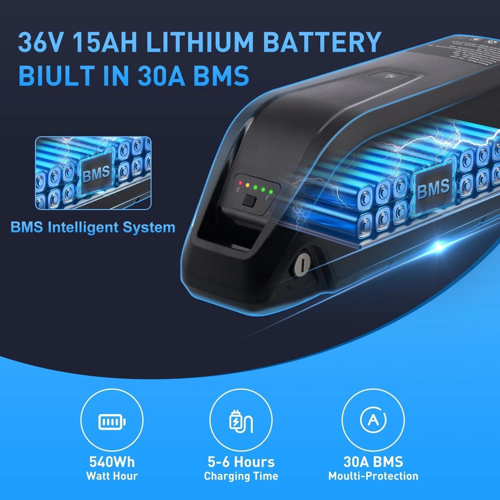 36V 48V 10AH/15AH/20AH Electric Bicycle lithium battery w/ USB Port ≤1800W Motor