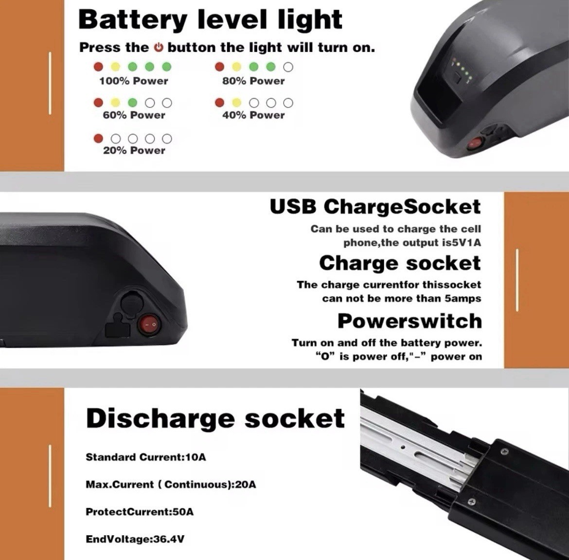 Hailong 36V 10Ah Ebike Battery, Compatible With 500, 750, 1000 Watt Ebikes