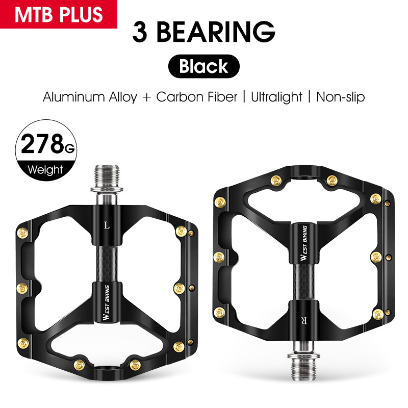 WEST BIKING Bicycle Pedals Carbon Fiber Axle 3 Bearing MTB Road Bike Pedals