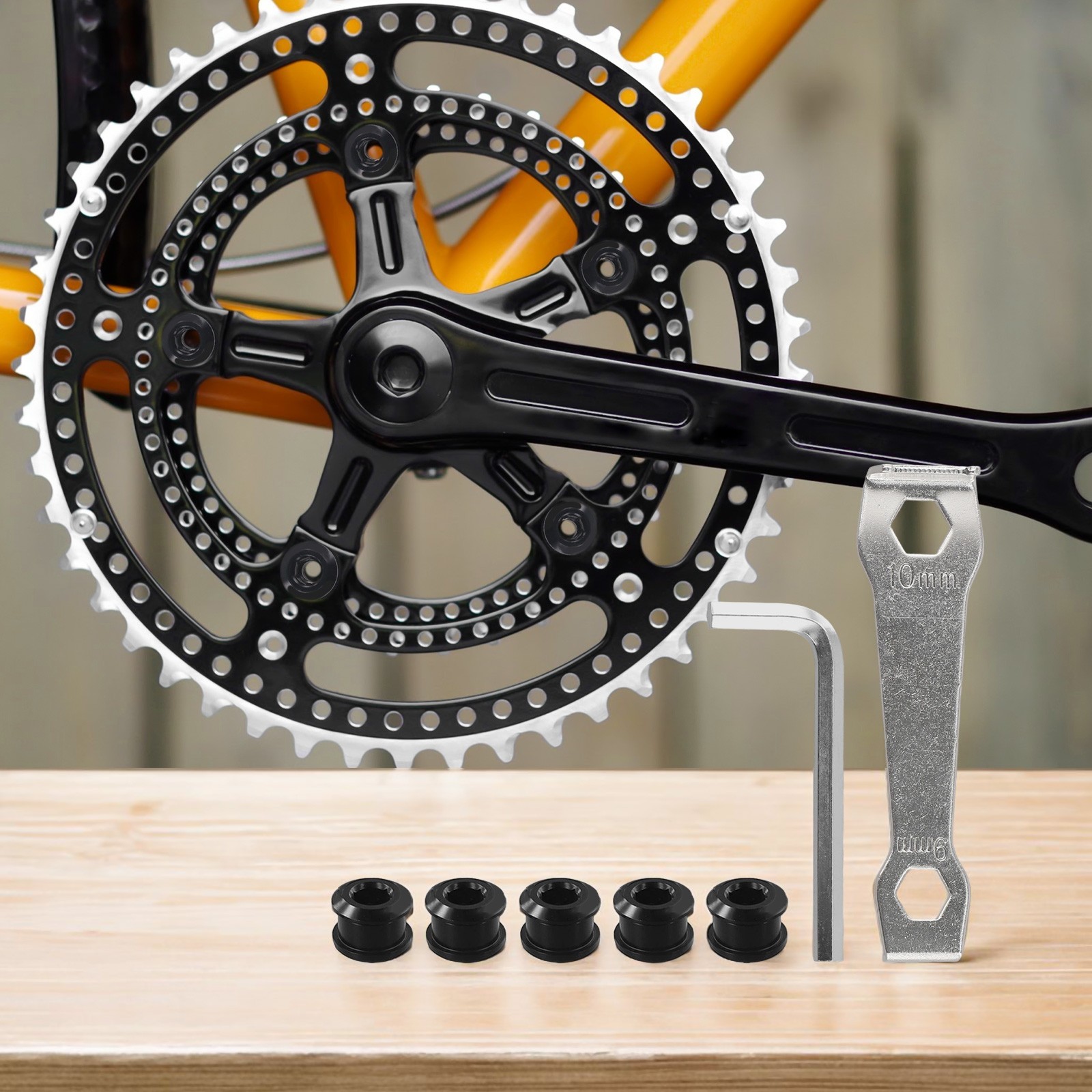 Bike Single Chainwheel Bolt Set with Mounting Tools for DIY Bicycle Projects