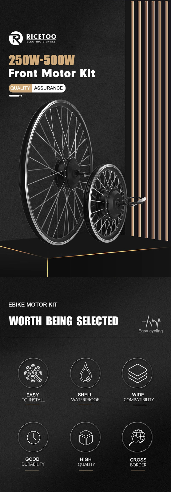 36V 48V 250W 350W 500W Mountain Electric Bike Brushless Front Wheel Hub Motor