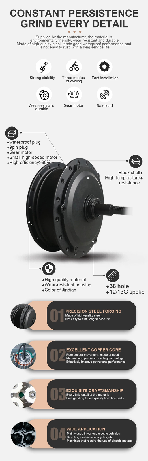 36V/48V 250W 350W 500W Electric Bike Front Rear Hub Motor Wheel Conversion Kit