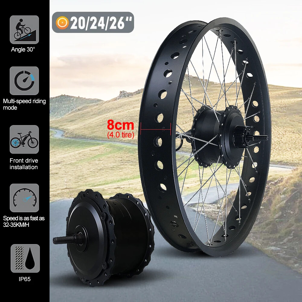 20/24/26In 36V 48V 500W Snow Ebike Fat Tire Brushless Gear Front Wheel Hub Motor
