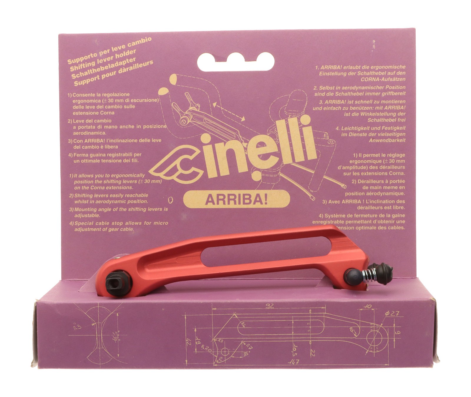 Cinelli Arriba Shift Lever Mount for Corna Handlebars Red/Black NEW NOS NIB