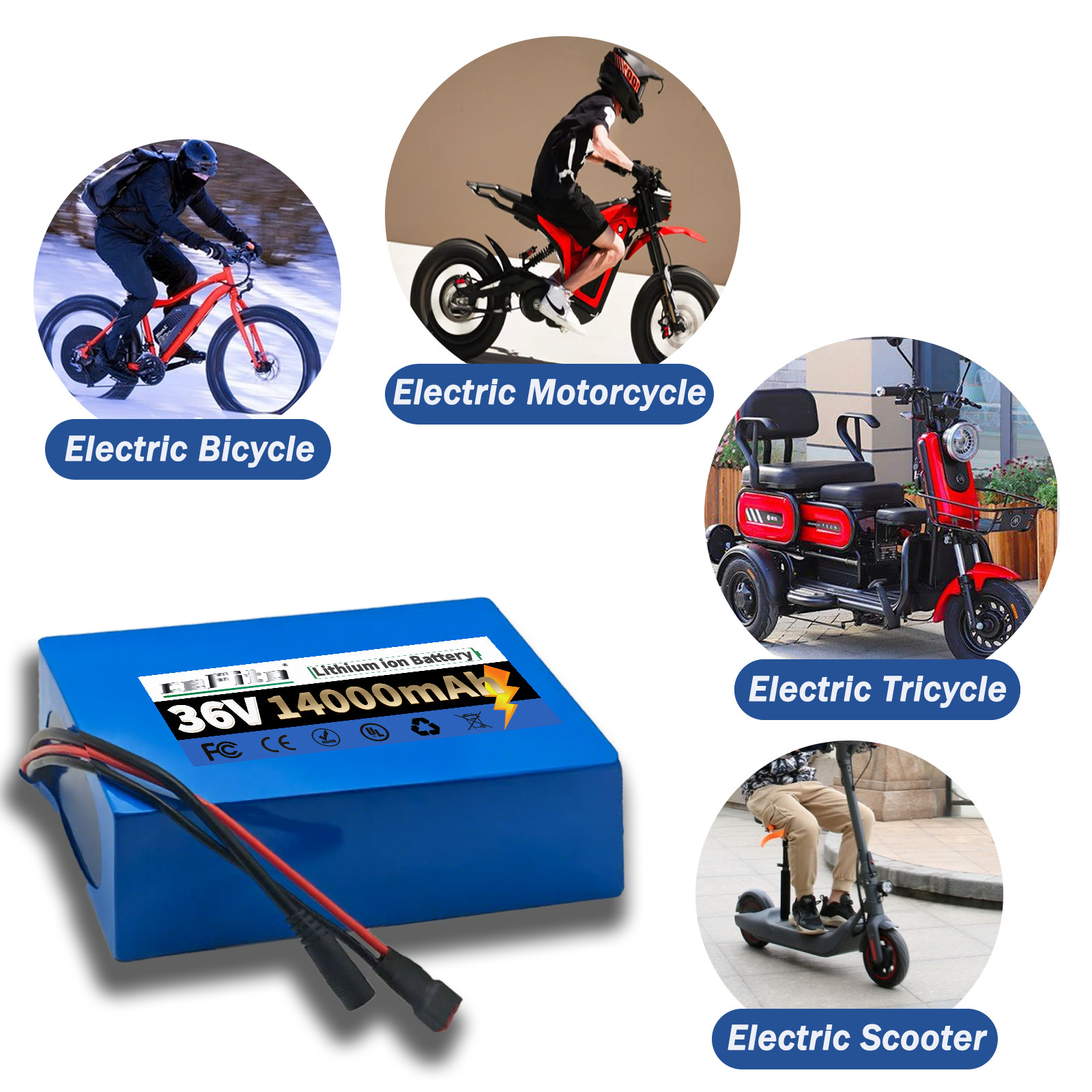 36 Volt 14ah lithium battery with XT60, 36V Battery, 7.6*4.2*2.7inch