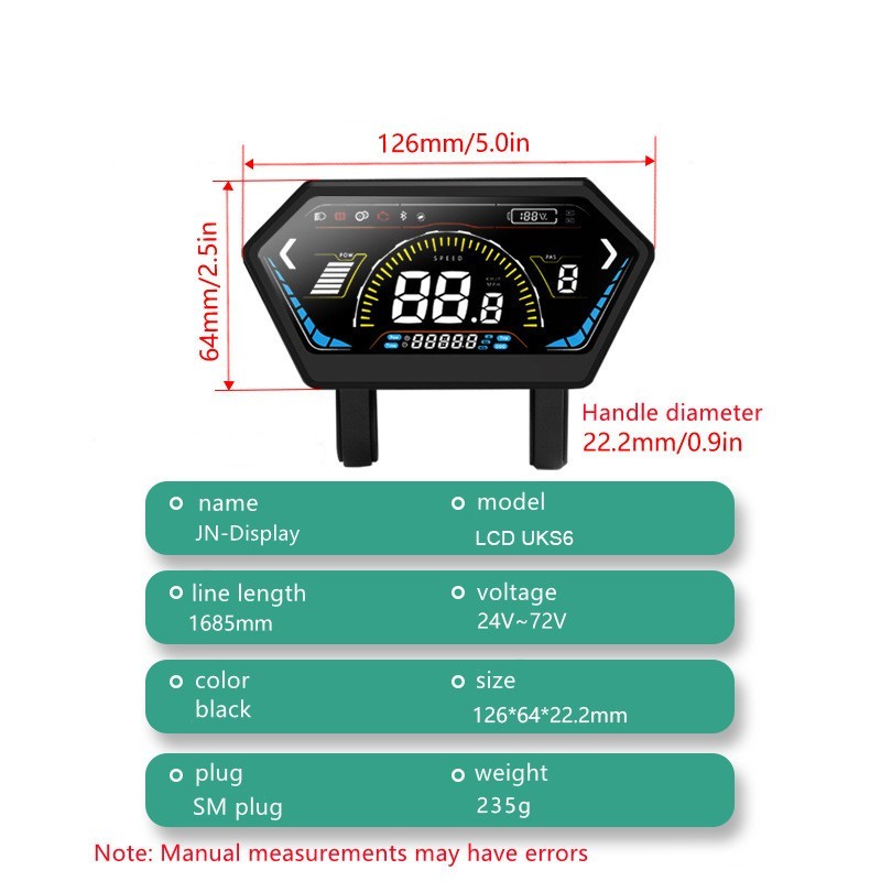 UKS6 24V-72V Ebike LCD Display Colorful Screen Meter Set Electric Scooter Parts