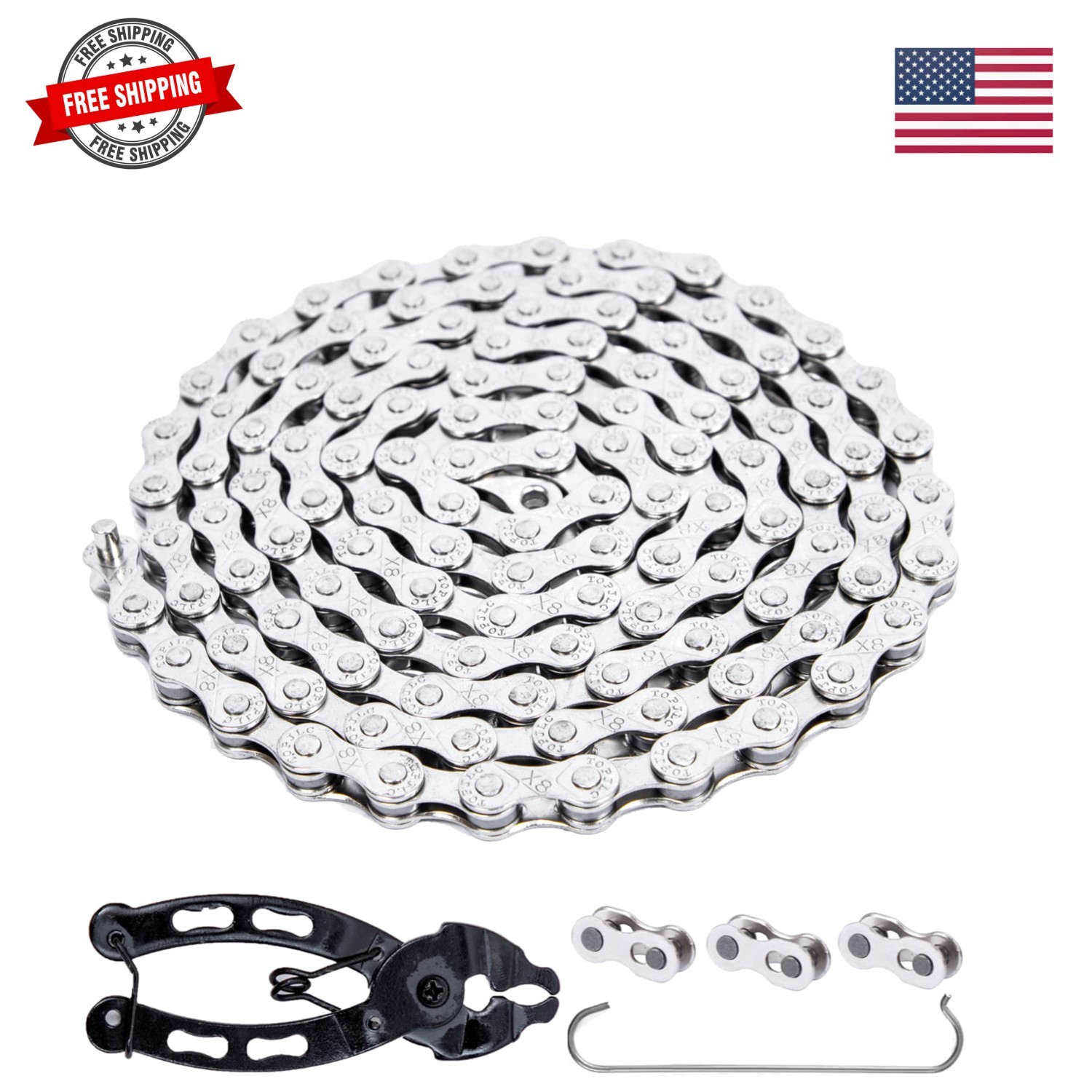 6/7/8/9/10/11 Speed Carbon Steel Bike Chain with Full Silver Plating, 116 Lin…