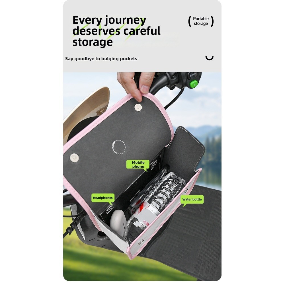 Waterproof Bike Handlebar Pouch 9.65 x 4.33 x 6.69 in Leather Design for E-Bike