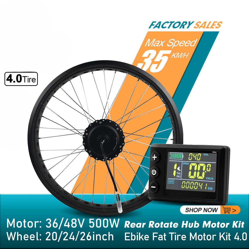 20 24 26inch Fat Snow E-bike Conversion Kit 36V 48V 500W Rear Rotate Motor Wheel