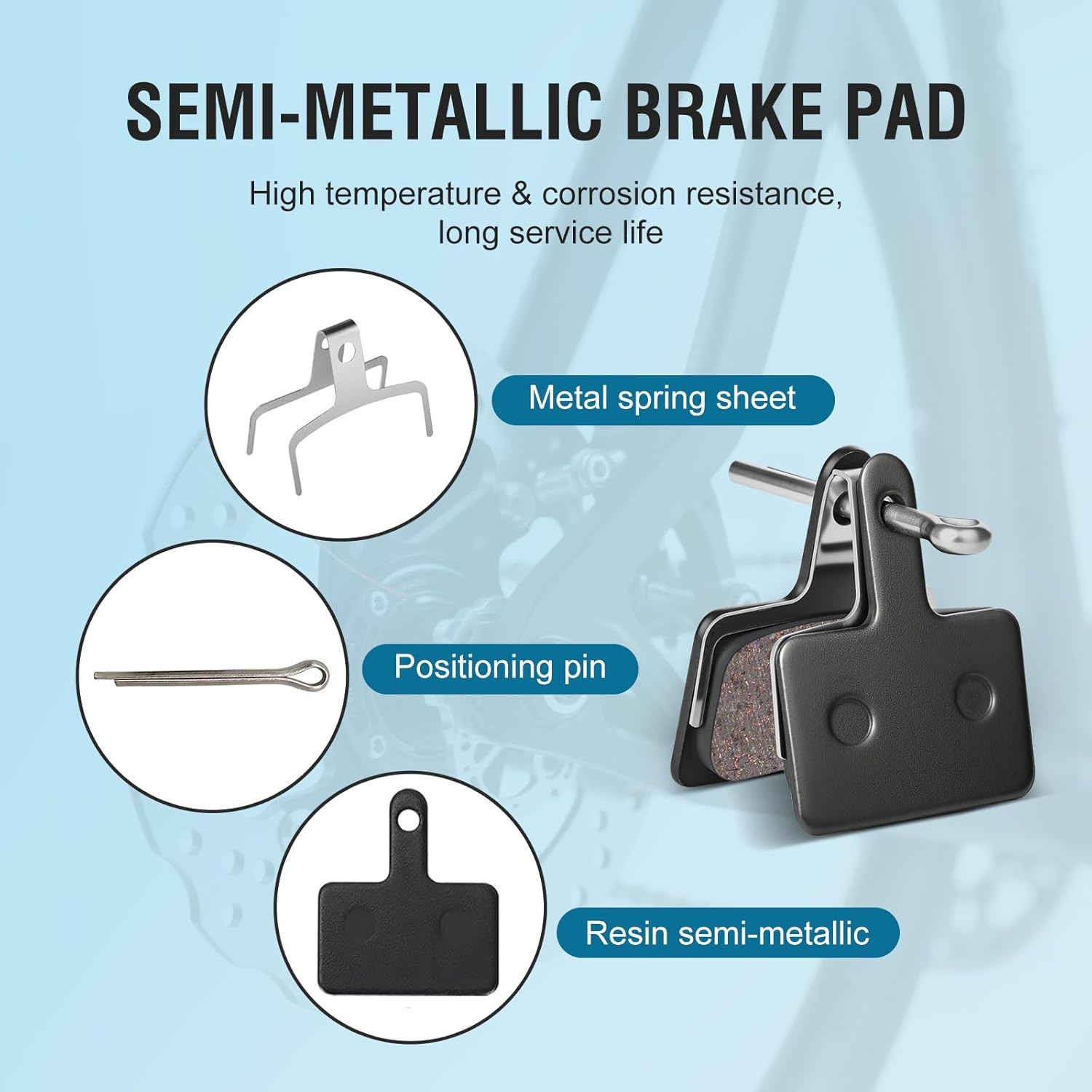 4 Pairs Bike Brake Pads, Disc Brake Pads (Resin,Semi-Metallic) for Mountain Bike