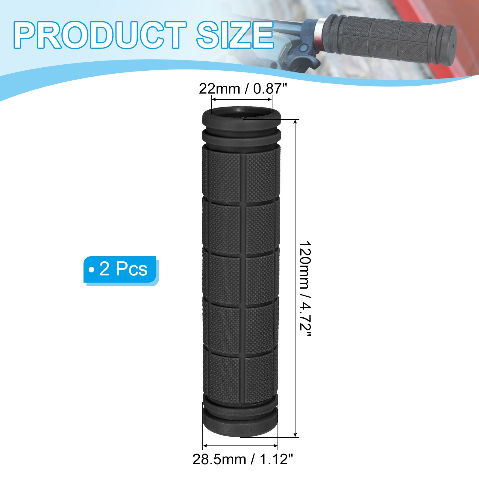 2Pcs 4.72″x0.75″ Non-Slip Bike Handlebar Grips Black