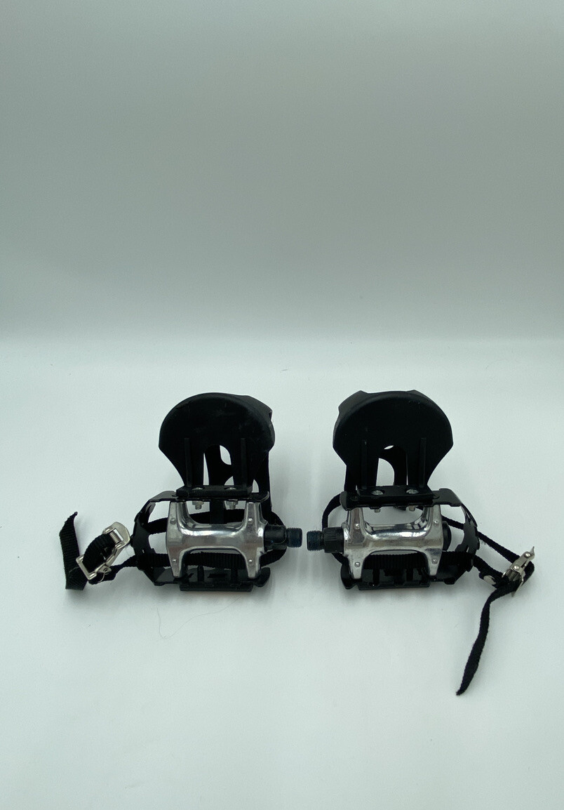 YBEKI Bike Pedals with Toe Clip and Straps -EUC. See Description for Details.