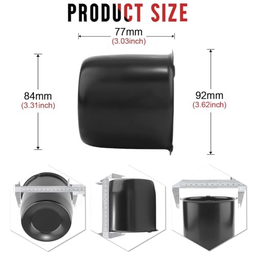 4PCS 3.31″ 84mm Push Through Center Caps 3.31″ Center Hole, 3.03″ Height Black