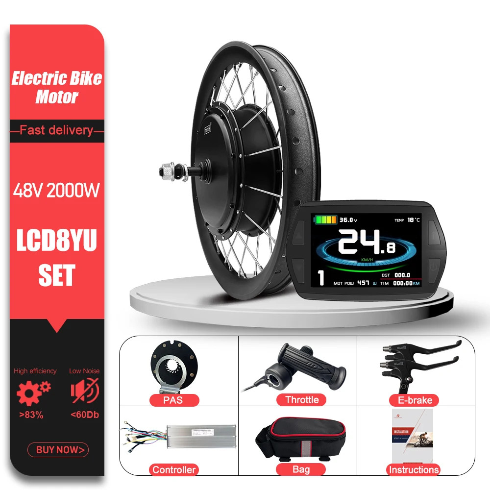 Mountain Electric Bike Conversion Kit 48V 2000W Brushless Rear Hub Motor Wheel