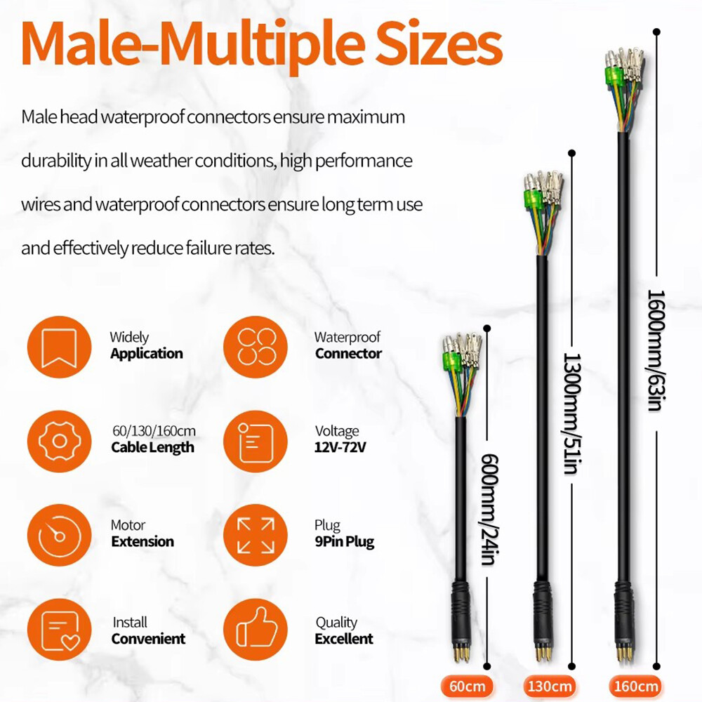 E-bike Electric Bicycle Hub Motor Extension Cable 9Pin Male Female Wire 90-160cm