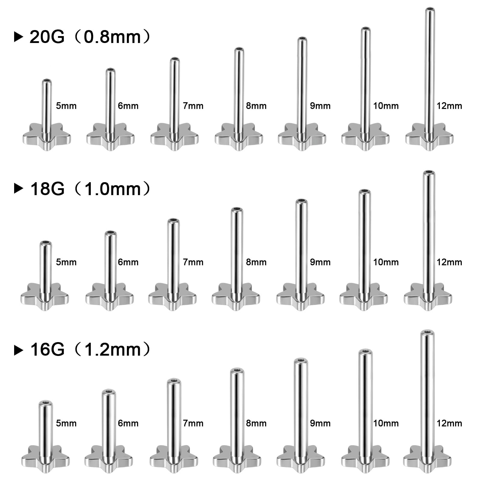 Threadless Bar G23 Titanium 20G 16G 18G Replacement Post Bar Flat Back Stud E…
