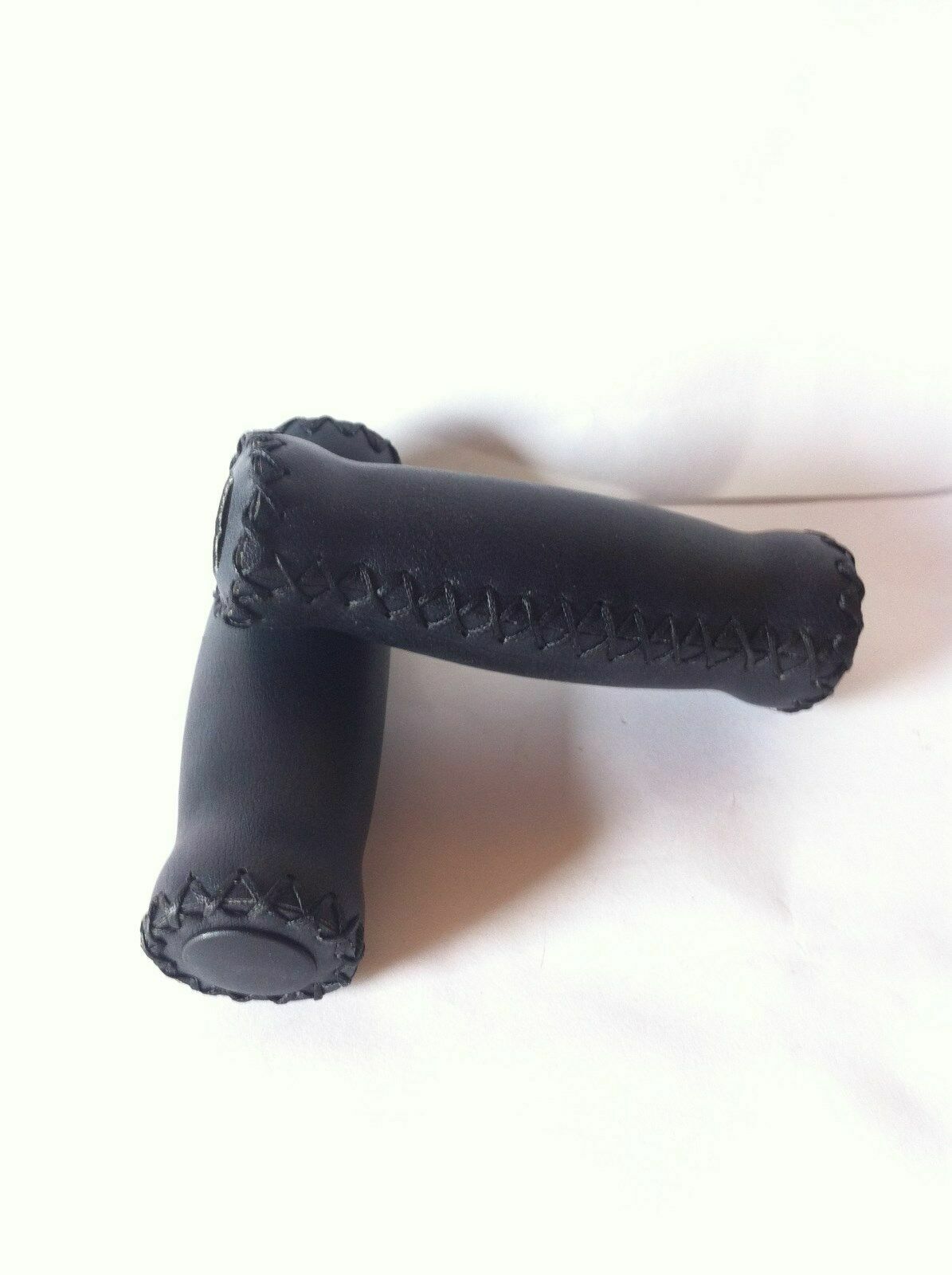 Bicycle Custom Grips Hand Stitches Faux Leather 125mm Cruiser Bikes BLACK