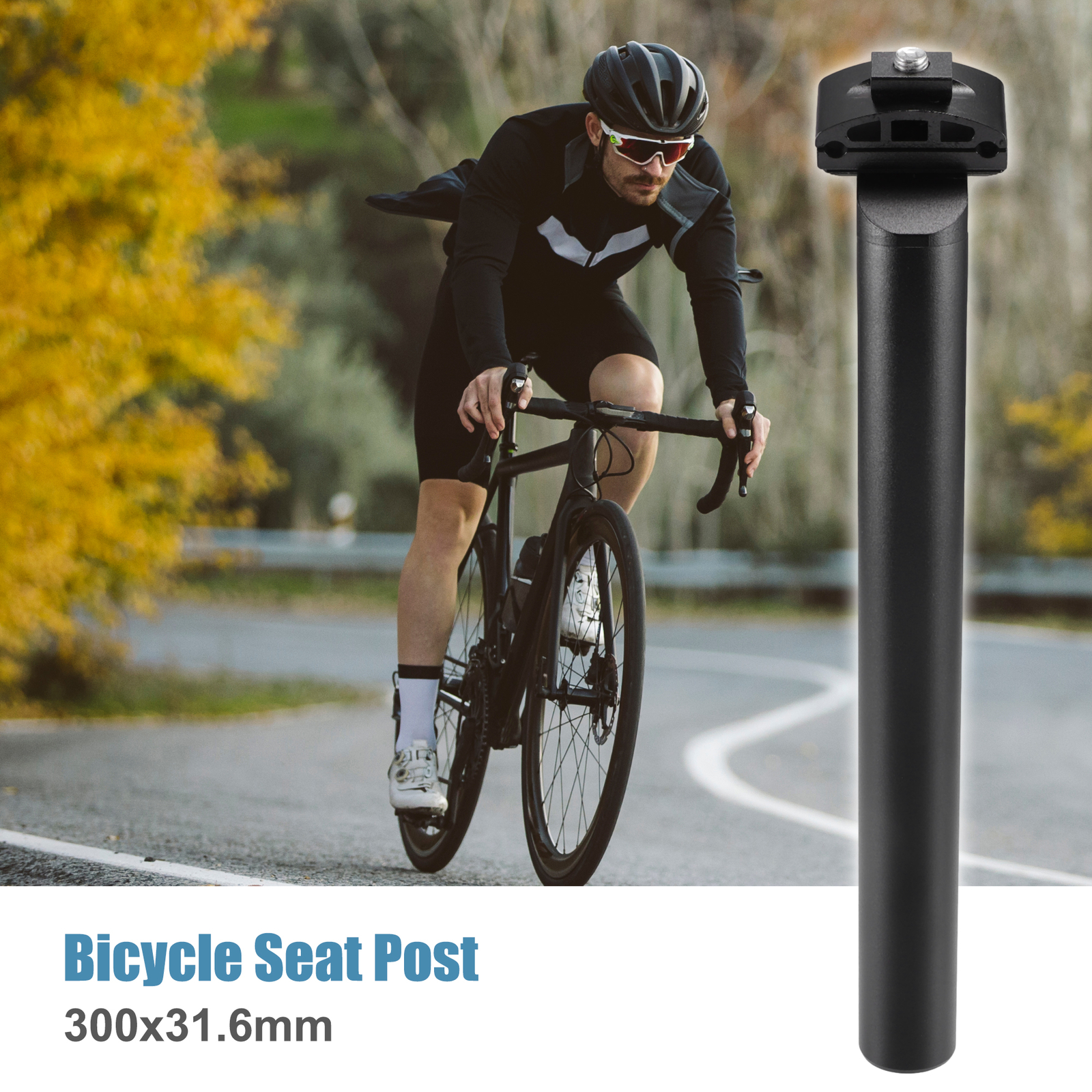 Universal 31.6x300mm Bike Seat Post Bicycle Mountain Bike Black Pack of 1