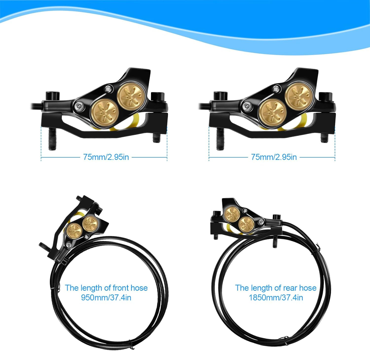 4-Piston E-Bike Hydraulic Disc Brake Set, 610NM Force, 180mm Rotors