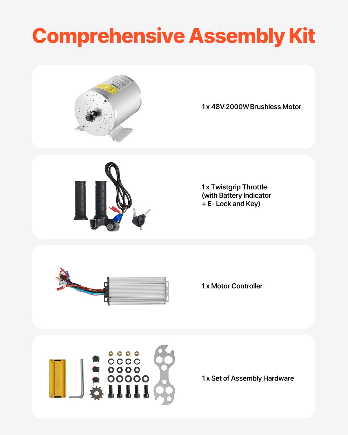 2000W Electric Brushless DC Motor Kit 48V 4300rpm Motor with Speed Controller