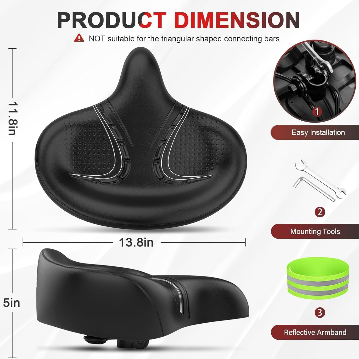 Oversized Bike Seat, Wide Bicycle Saddle Novel Backrest Design for Electric Bike
