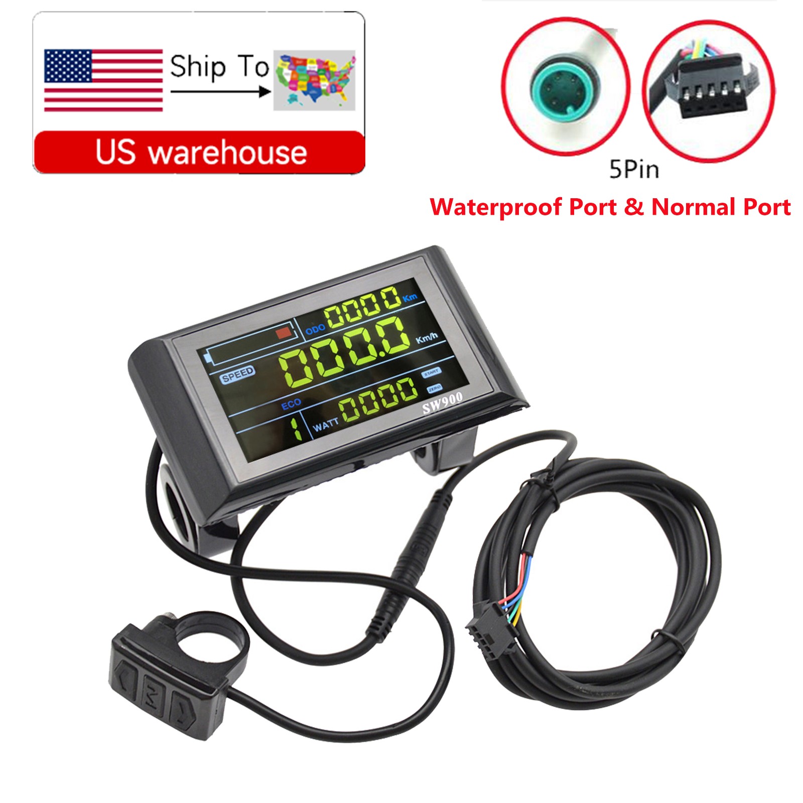 EBike 24V/36V/48V/60V SW900 Display ColourScreen Power Speed Meter Control Panel
