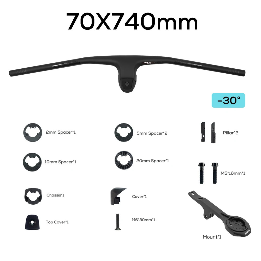 -30 Degree Carbon XC Mountain Bike Internal Cable Handlebar 28.6mm Steerer