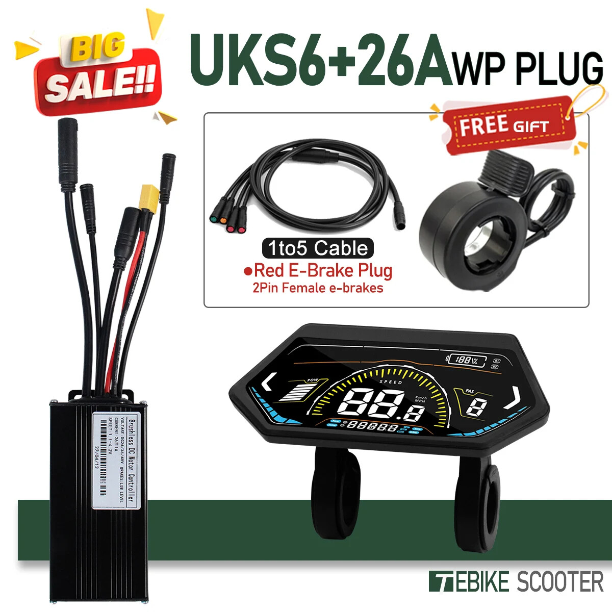 E-bike 24V/36V/48V52V 17A 26A 30A 40A Three Mode Brushless Sine Wave Controller