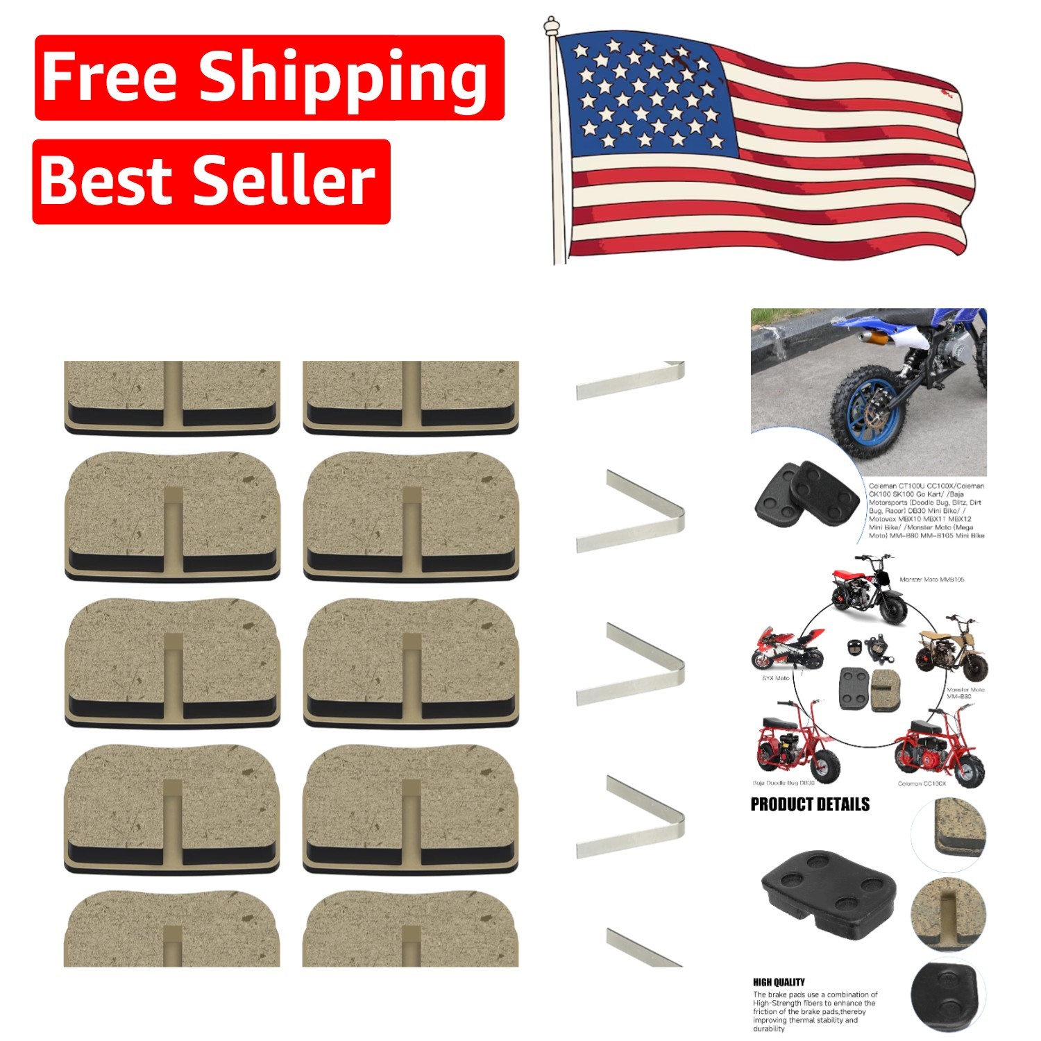 Durable Metal Brake Pads for Coleman CT100U & Motovox: Reliable Stopping Power