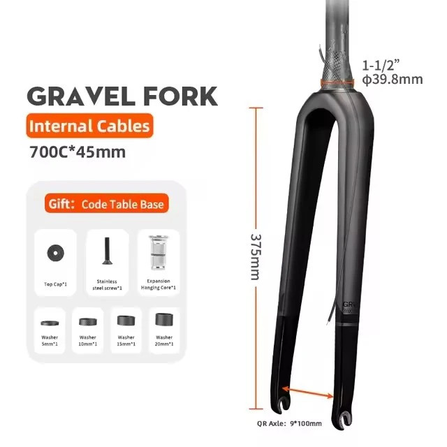Carbon Gravel / Road Bike Front Fork Internal Cable Routing Thru Axle 12*100mm