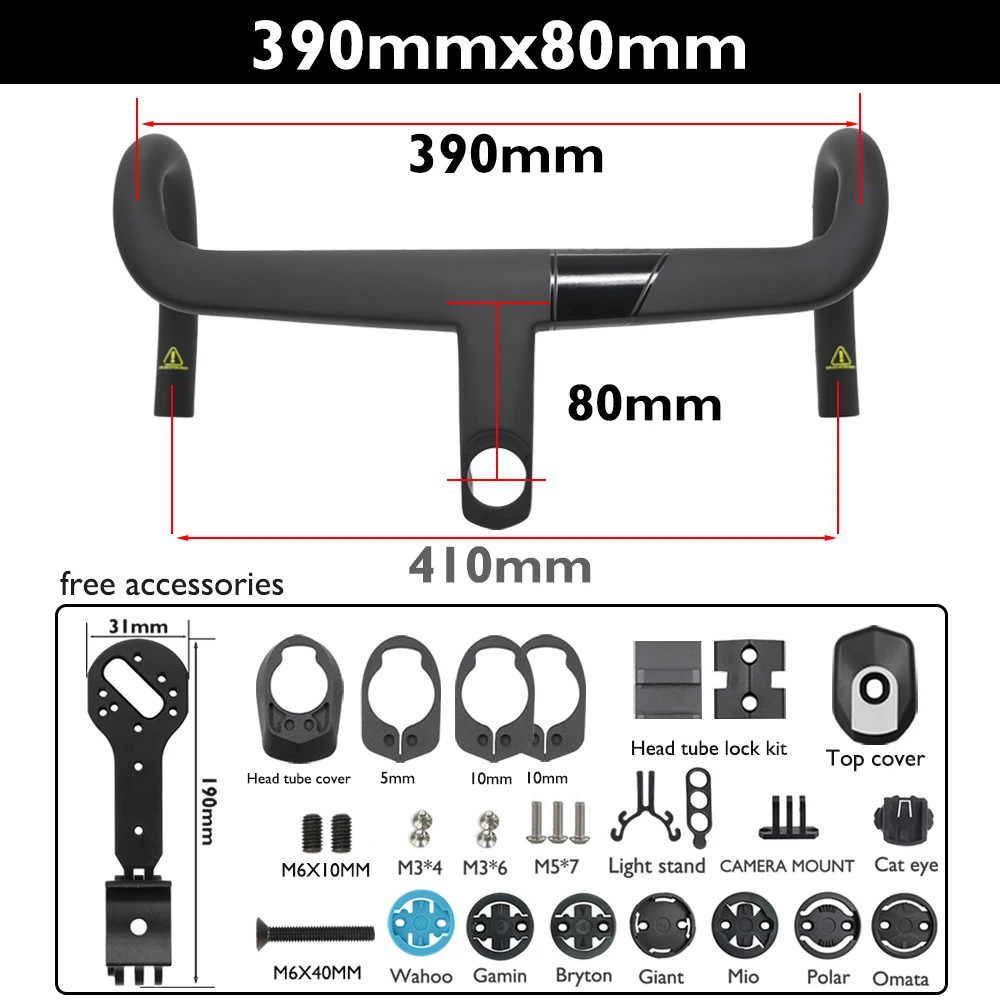 Carbon Fiber Integrated Handlebar for Road Bike 370-430mm with Computer Bracket