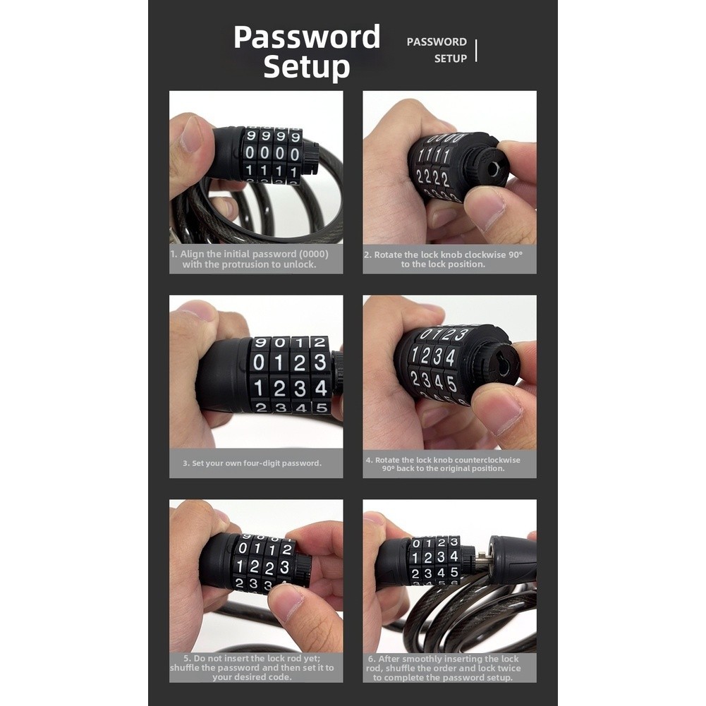 4 Digit Combination Bike Lock 120cm Steel Cable for Bicycle Safety
