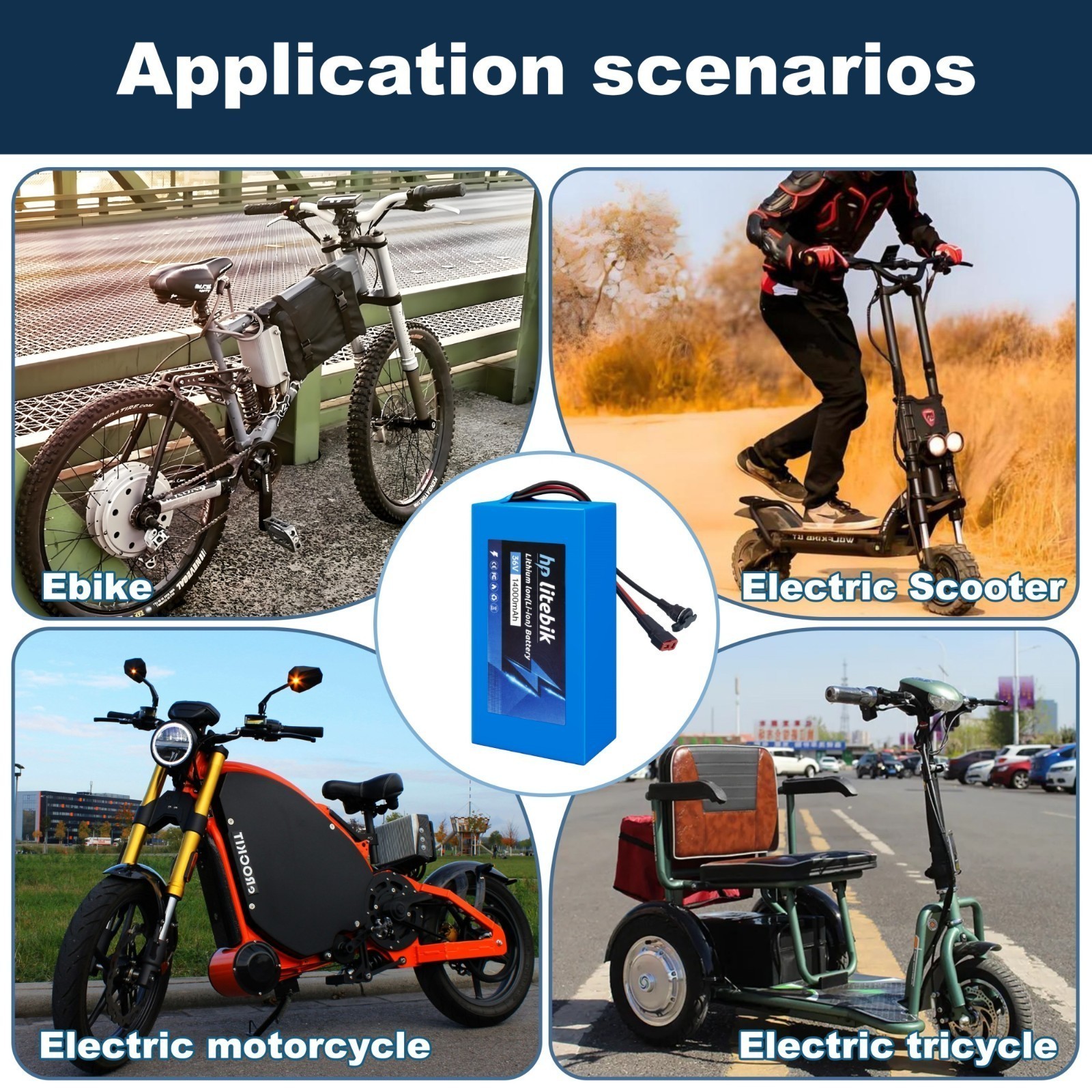 72V 52V 48V 36V Ebike Lithium Battery 8Ah 10Ah 14Ah 20Ah ≤3600W Bicycle Motors