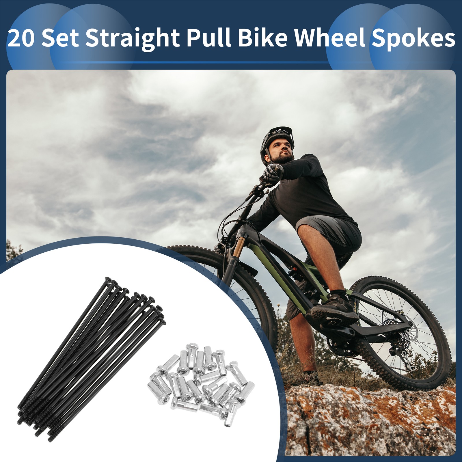 20 Set 14G Straight Pull Bicycle Spokes 78mm Carbon Steel Black