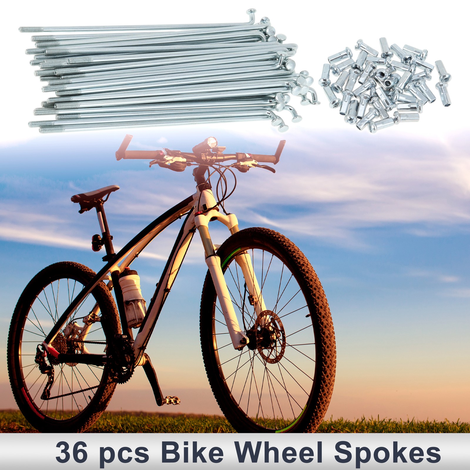 1 Set 12G 110mm Length Bicycle Spokes Nipple Carbon Steel Galvanized Silver Tone