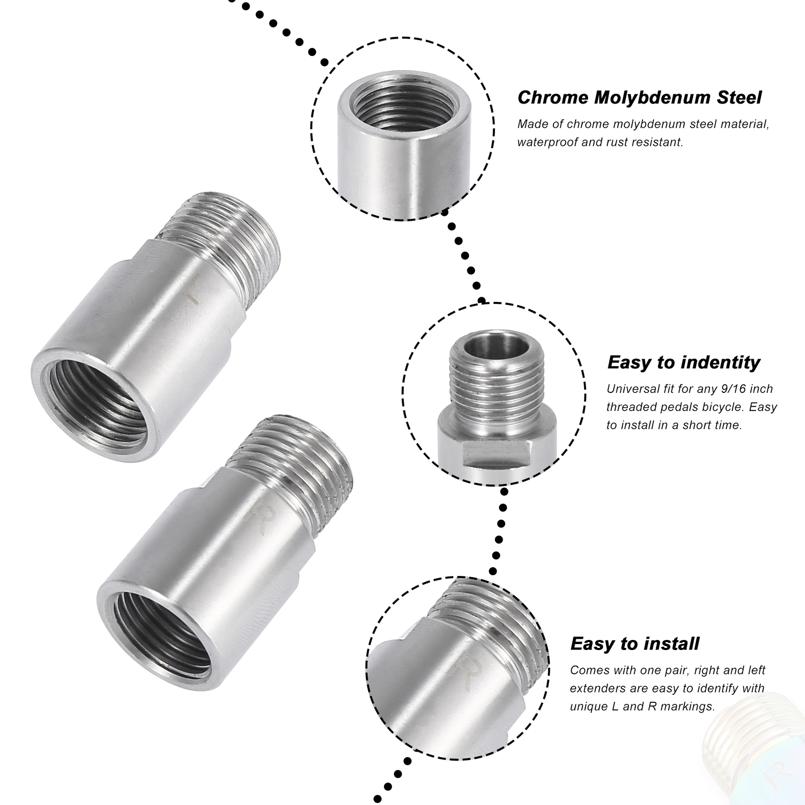 Pair of 1 Bicycle Pedal Extender Adapter Extended Pedal Spacer Silver Tone