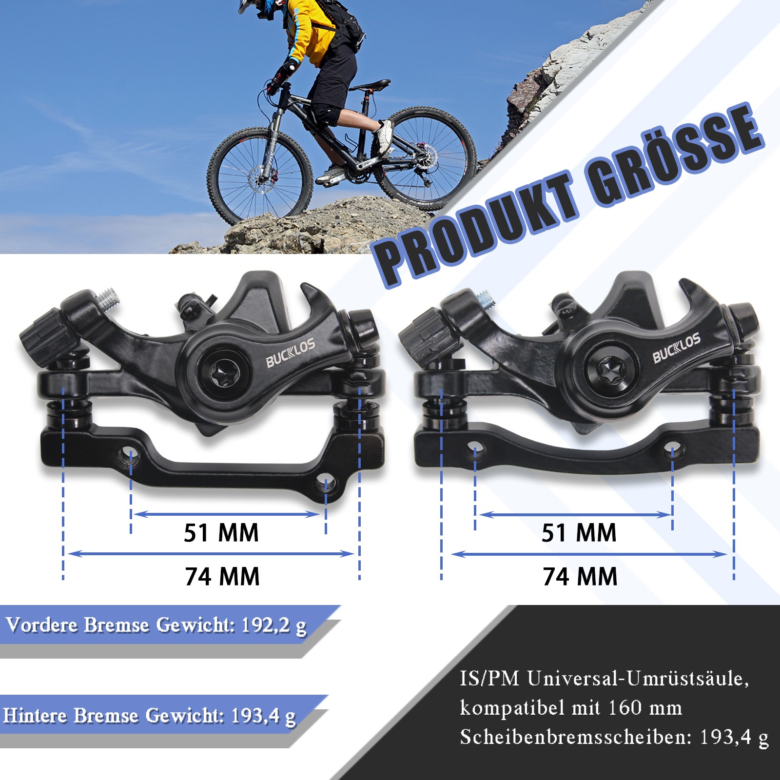 BUCKLOS MTB200 Hydraulic Disc Brake Front Rear 160mm Bicycle 800/1500mm Aluminum