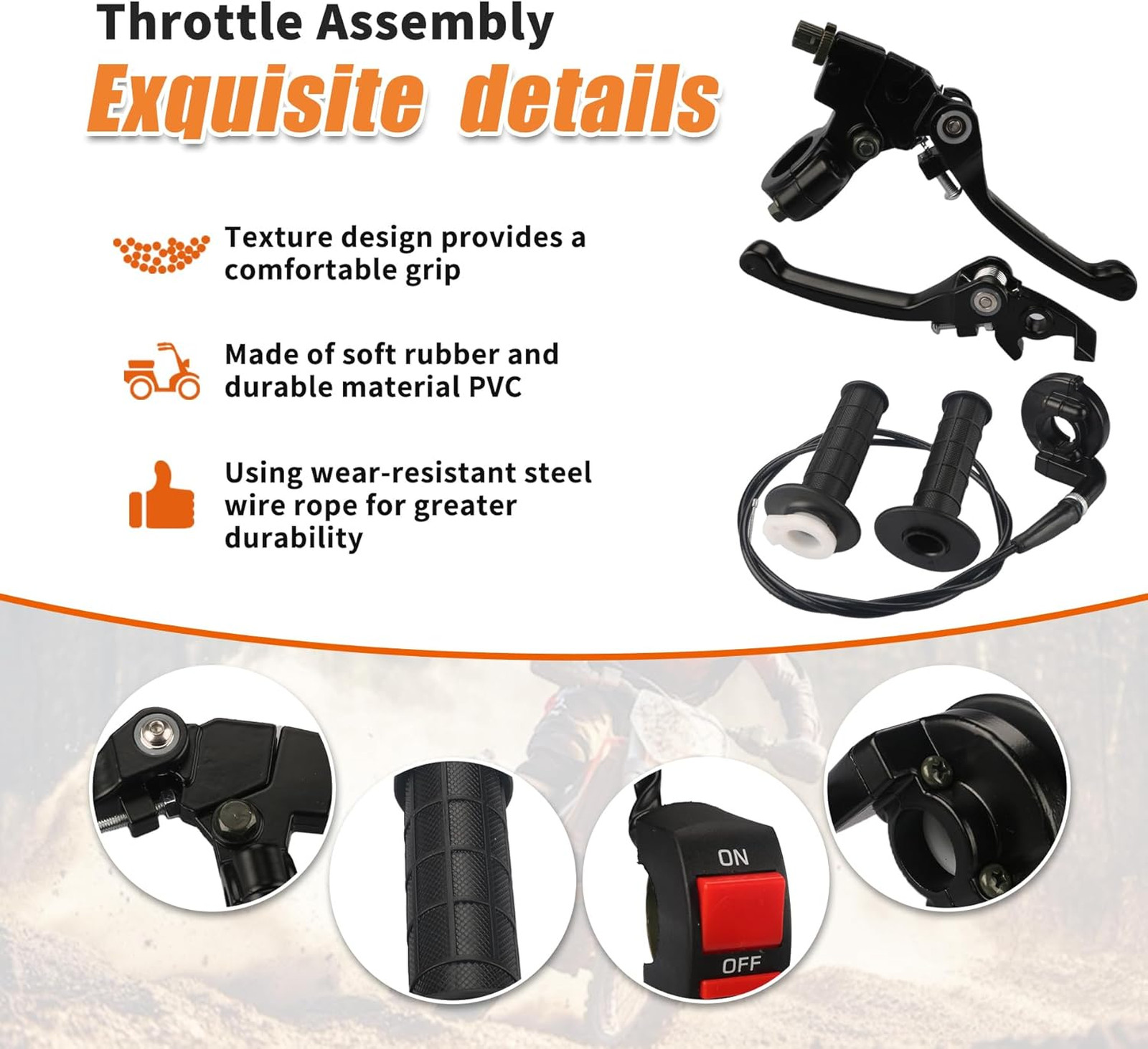 Brake Lever Cable Kit for Dirt Bike Motorcycle Clutch Throttle Handle Grips 7/8
