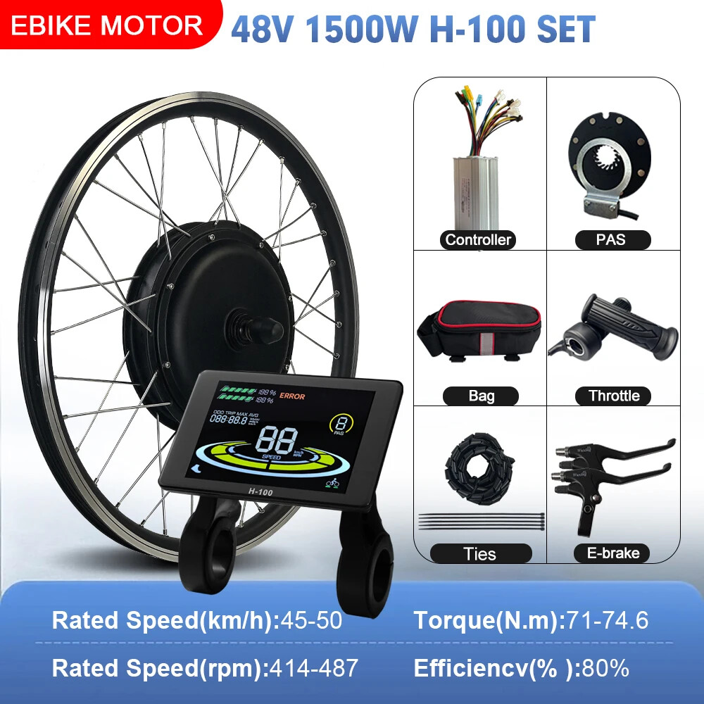 Mountain Electric Bike Conversion Kit 48V 1500W Brushless Front Hub Motor Wheel