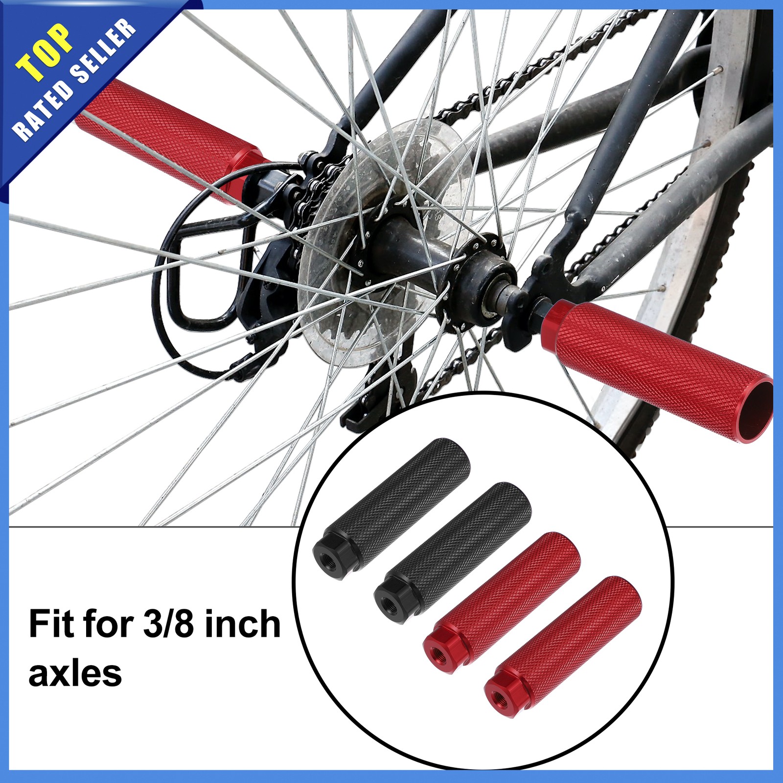 Pair of 2 for Bicycle 100x28mm Universal Rear Foot Pegs Footrests Axle Black Red