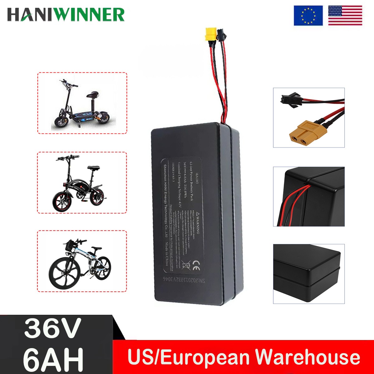 36V 6AH Electric Bike Battery 2 wire Genuine 350w For DYU D3F, D3PLUS, D3+