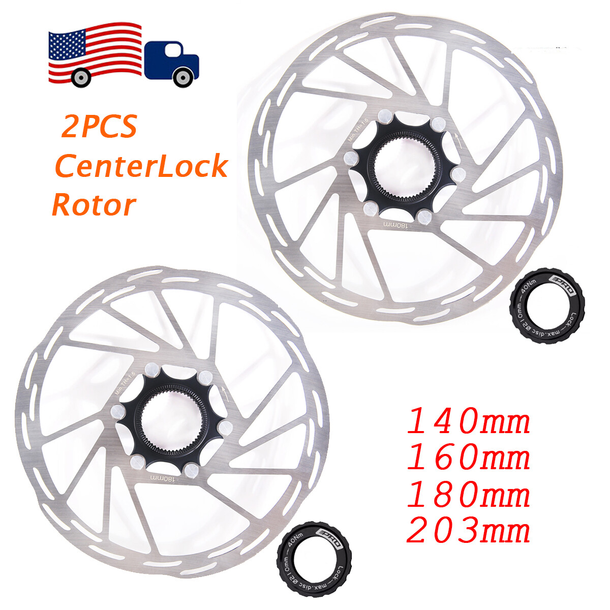 2pcs Center-Lock Bike Rotor for Sram 140/160/180/203mm Disc Brake Road/BMX/MTB