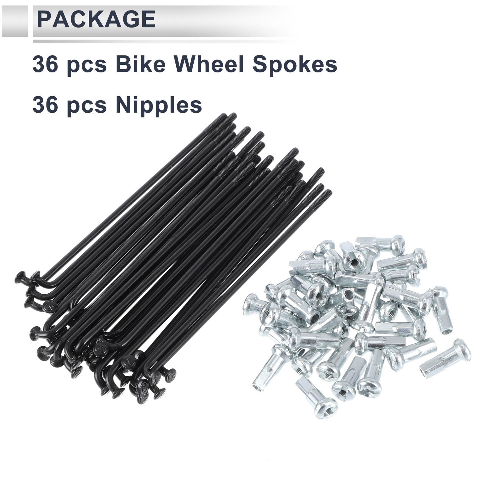 Set of 13G 89mm Bike Spokes with 45 Nuts Black Steel Universal