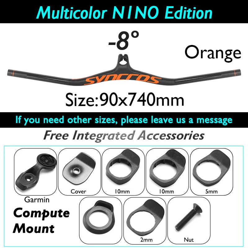 90*740mm Carbon Fiber Mountain Bike Integrated Handlebar -8/-17/ -25 Degree