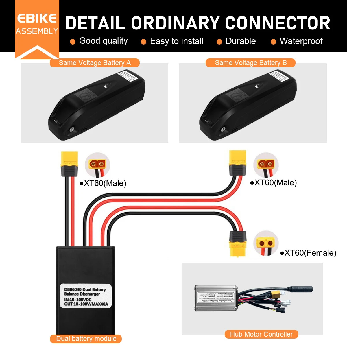 Electric Bike Double Battery Discharge Converter DC10-100V 20A 30A 40A 36V 48V