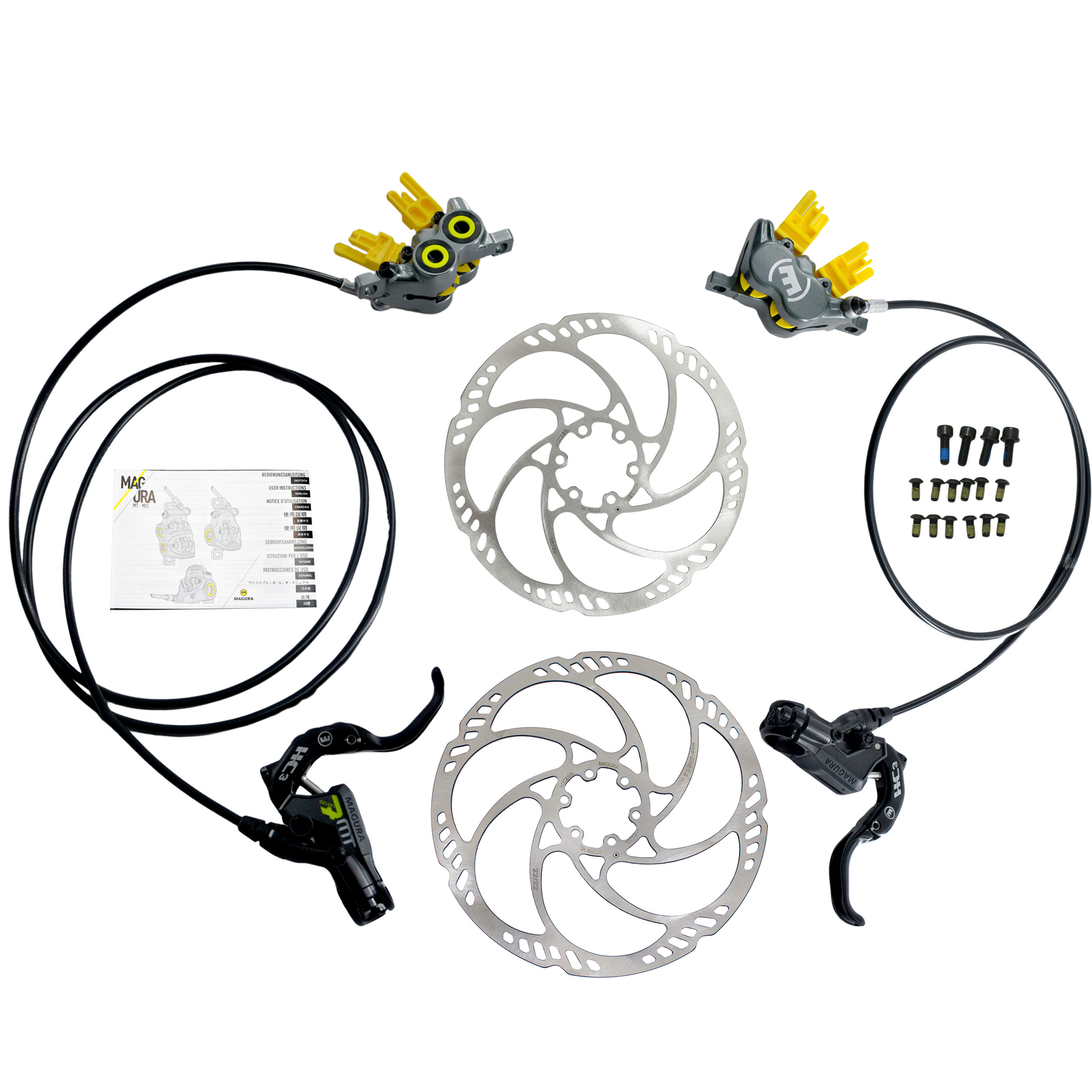 Magura MT7 HC3 4-Piston PM Hydraulic Disc Brake Set w/180&203mm Rotor (F+R)