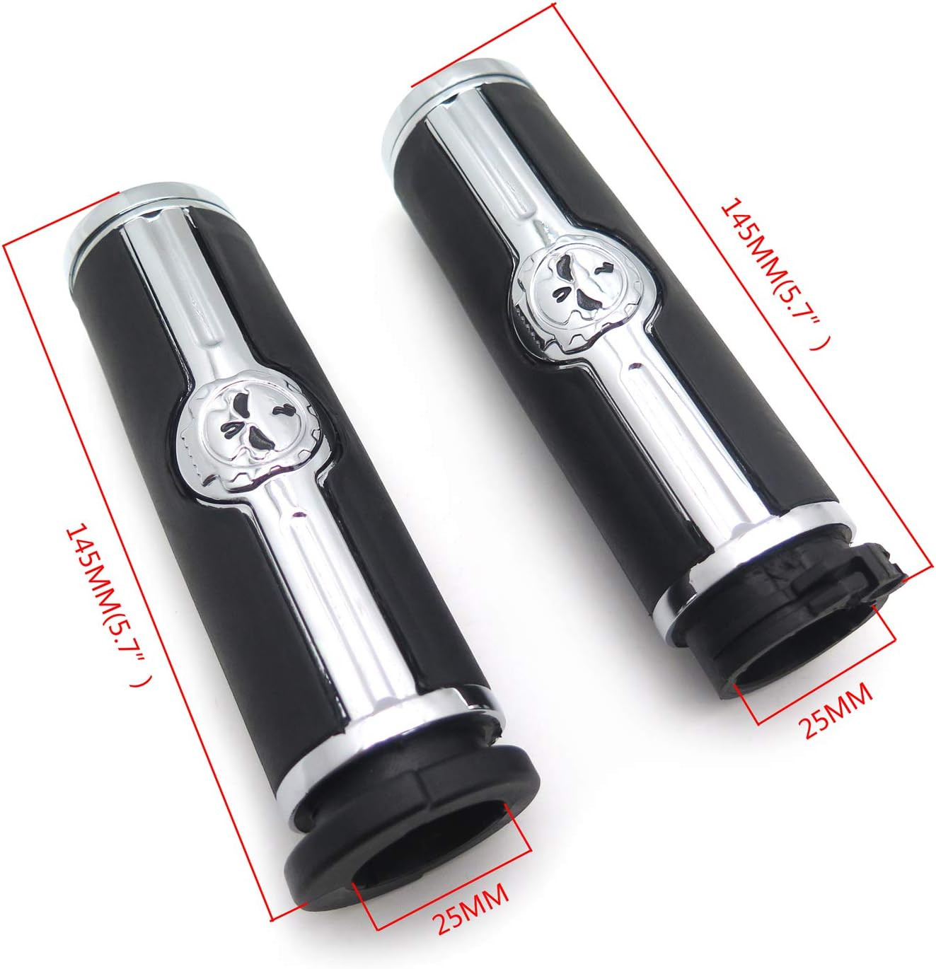 Xkmt-Chromed Handlebar Skull Grips to Compatible with 96-07 Touring Models And96