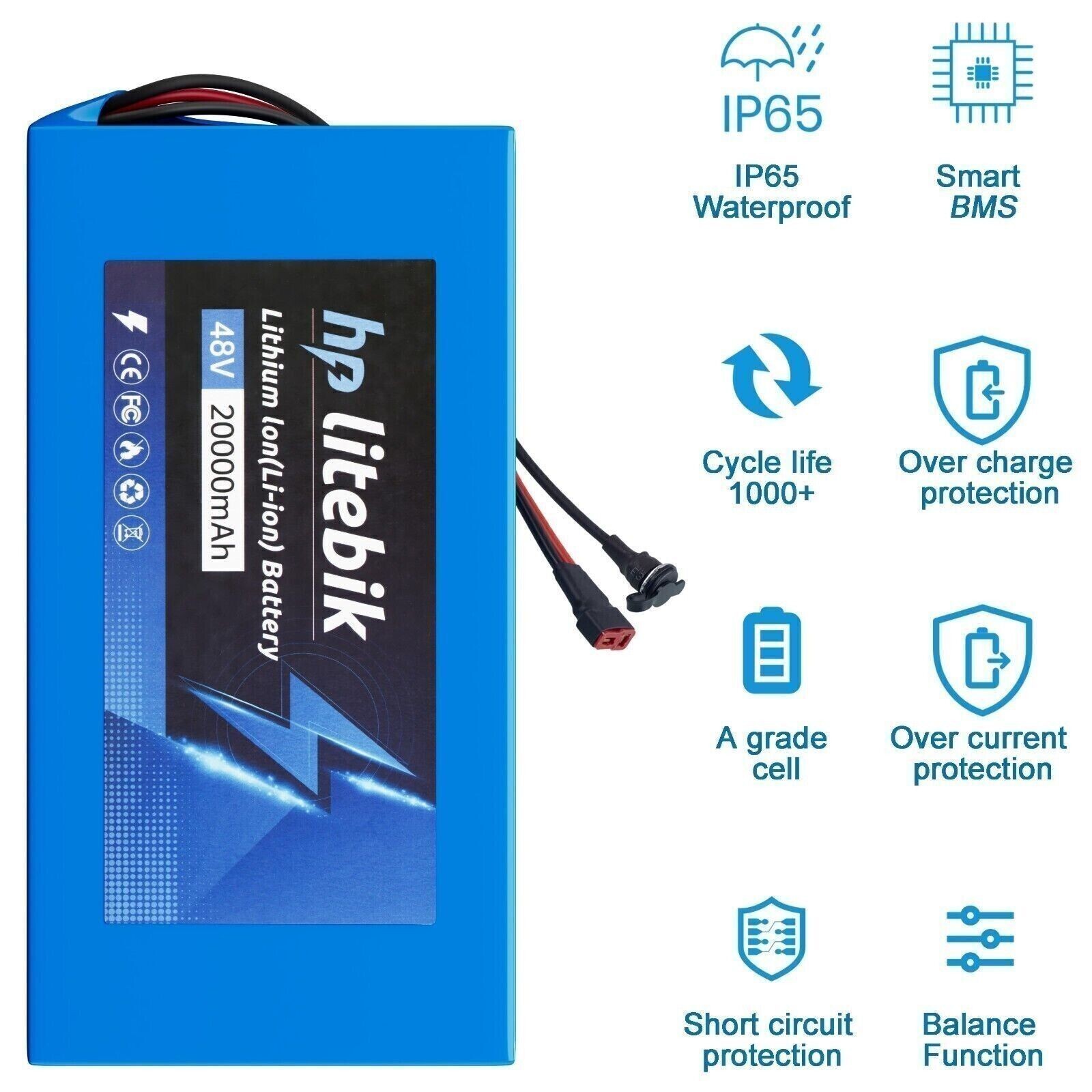 36V 48V 10/14/20AH Lithium Ebike Battery 30A BMS For 100W-1500W Electric Bicycle